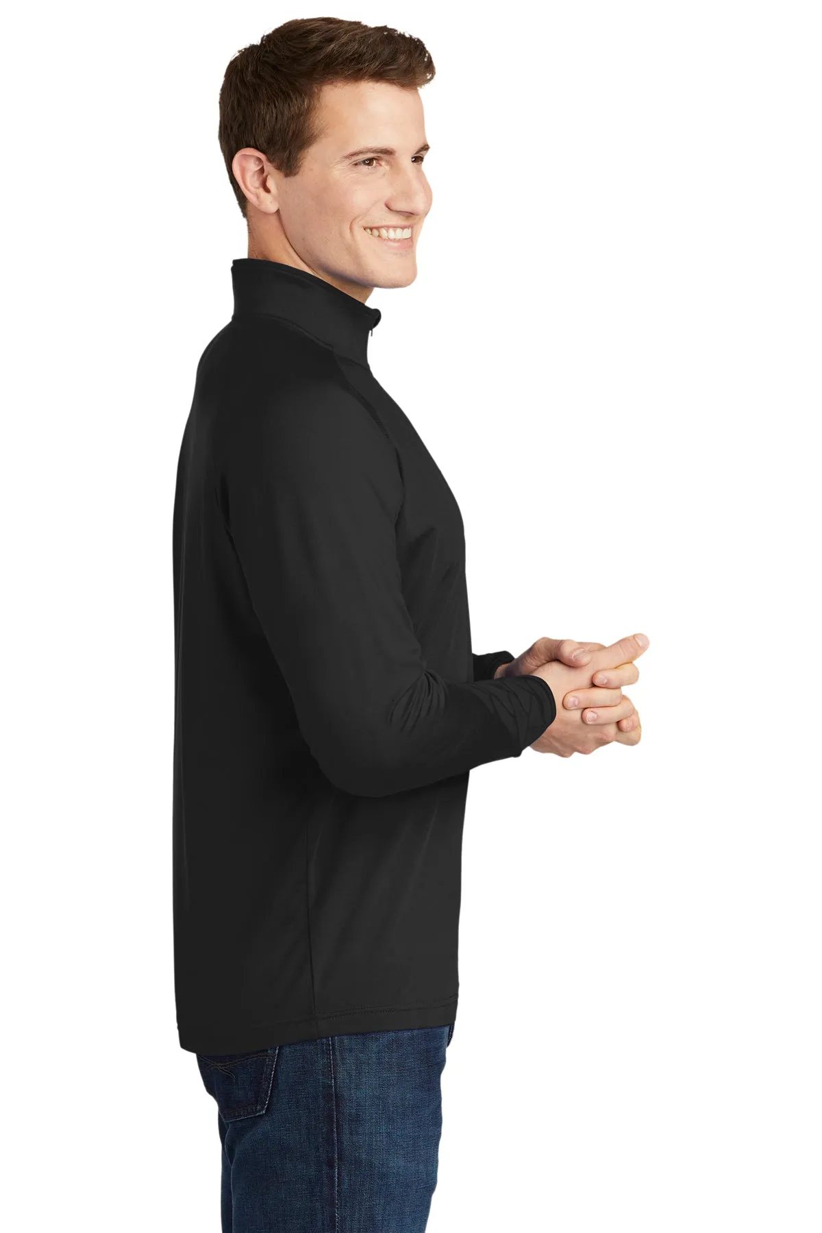 Sport-Tek Tall Sport-Wick Stretch Customized 1/2-Zip Pullovers, Black