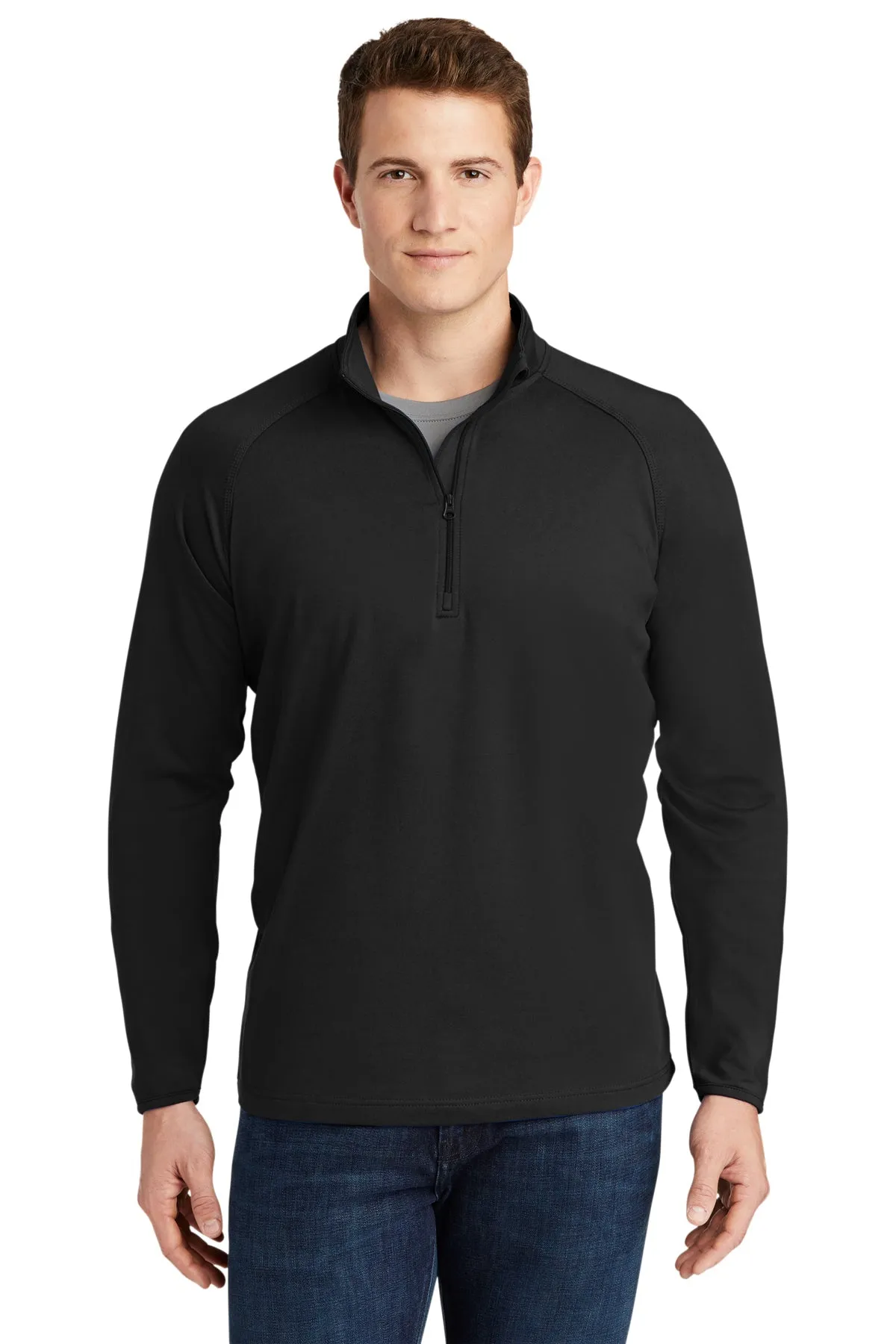 Sport-Tek Tall Sport-Wick Stretch Customized 1/2-Zip Pullovers, Black