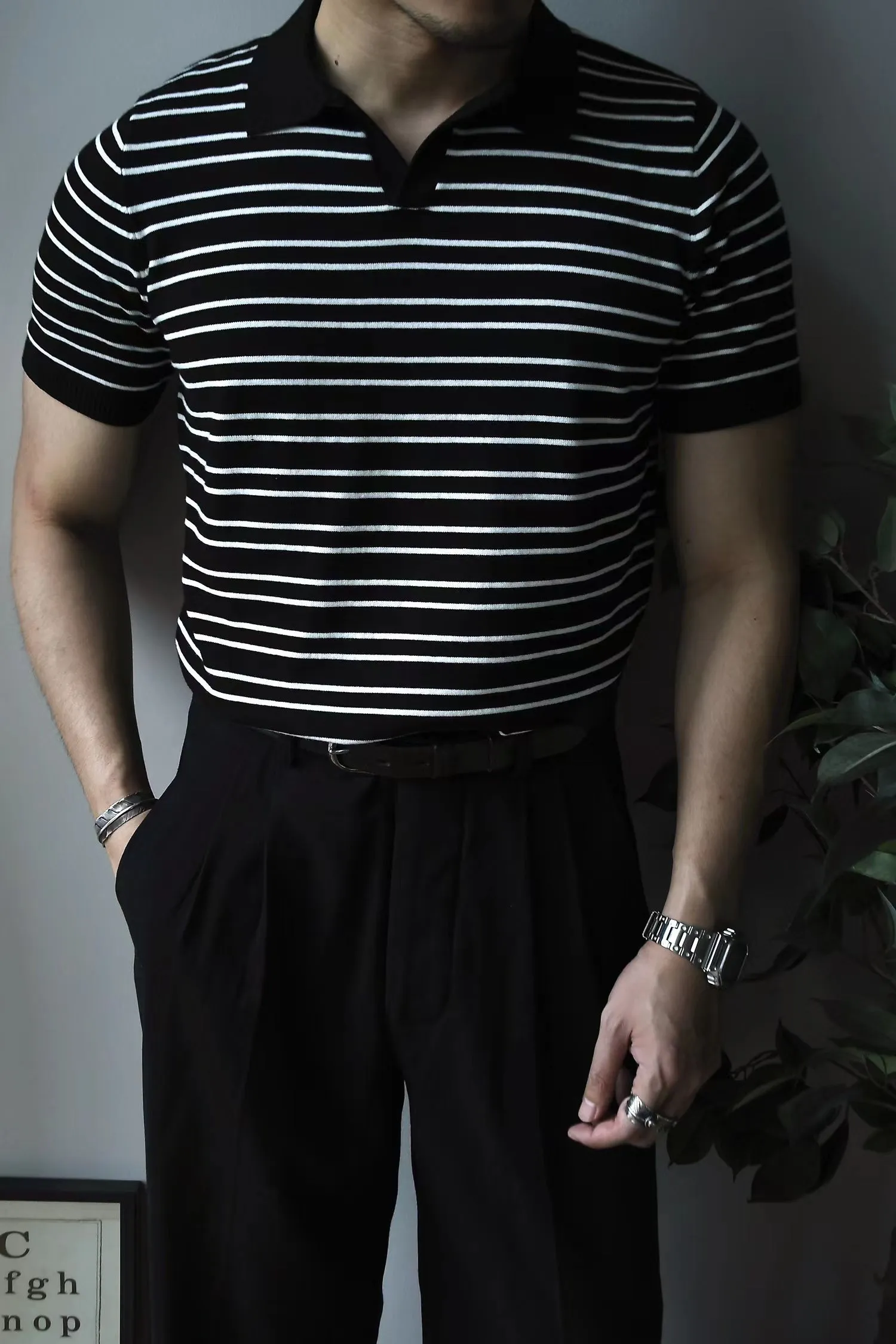 Striped Johnny Collar Polo Men