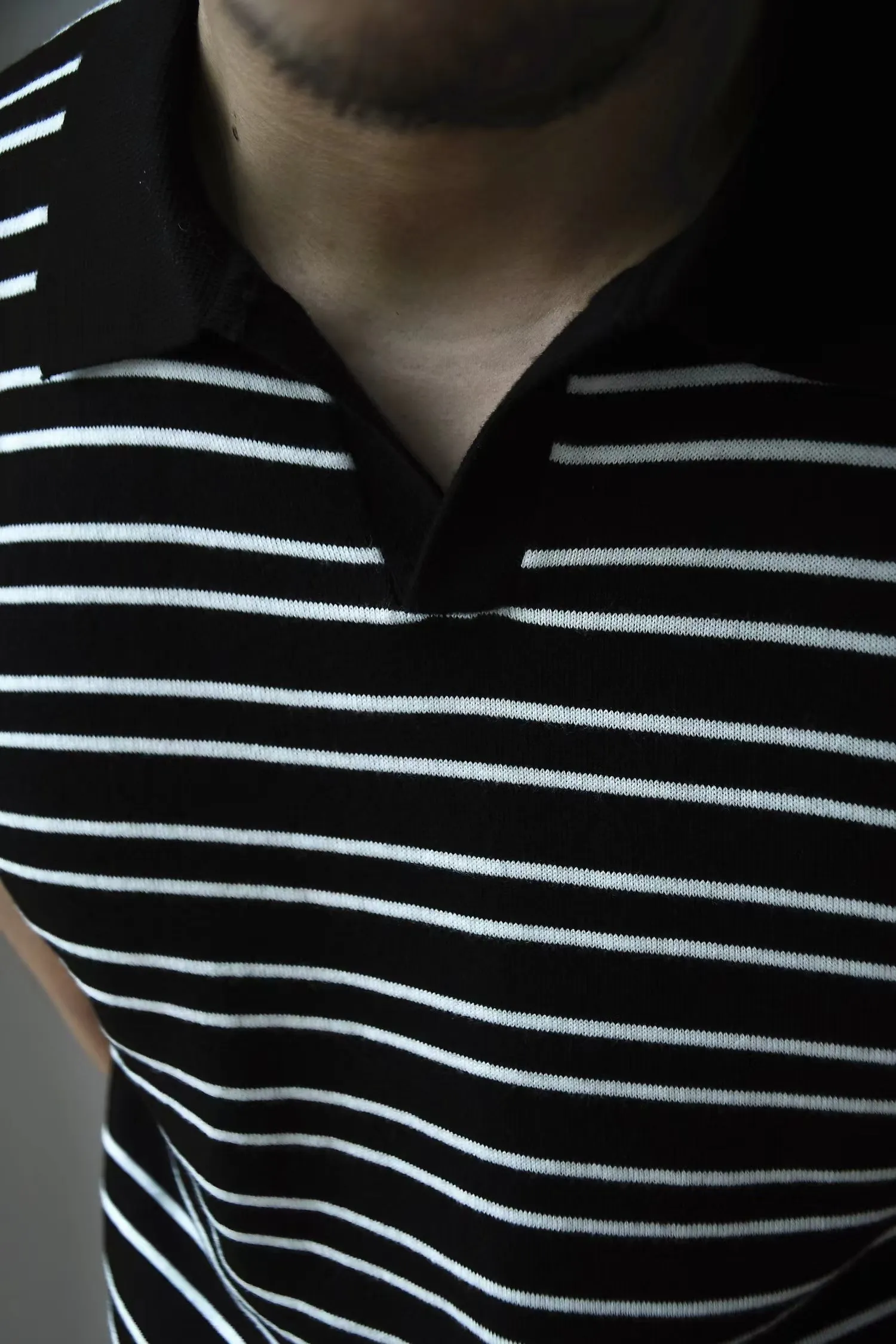 Striped Johnny Collar Polo Men