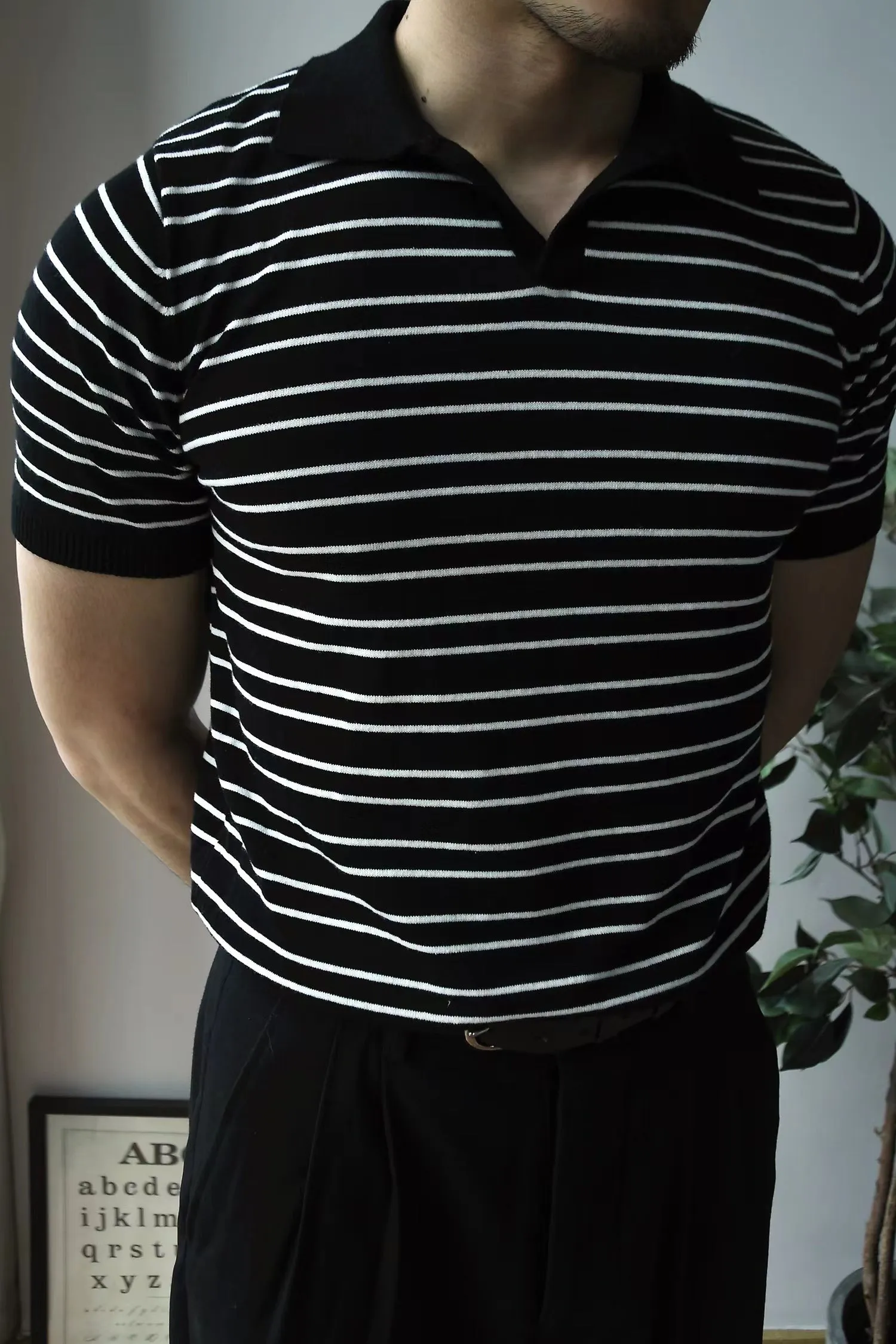 Striped Johnny Collar Polo Men