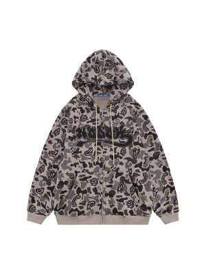 Thesupermade Camouflage Zip-up Hooded Cardigan Jacket