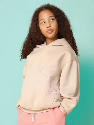 Tween Girls Soft Regular Fit Overhead Hoodie With Embroidery