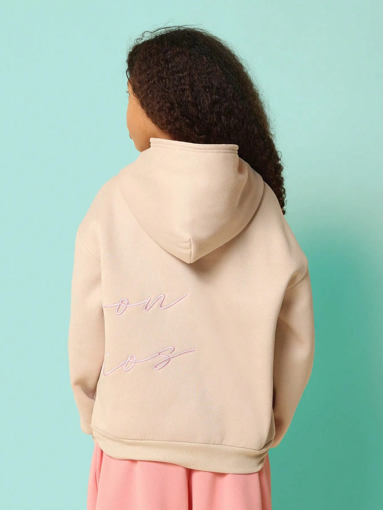 Tween Girls Soft Regular Fit Overhead Hoodie With Embroidery