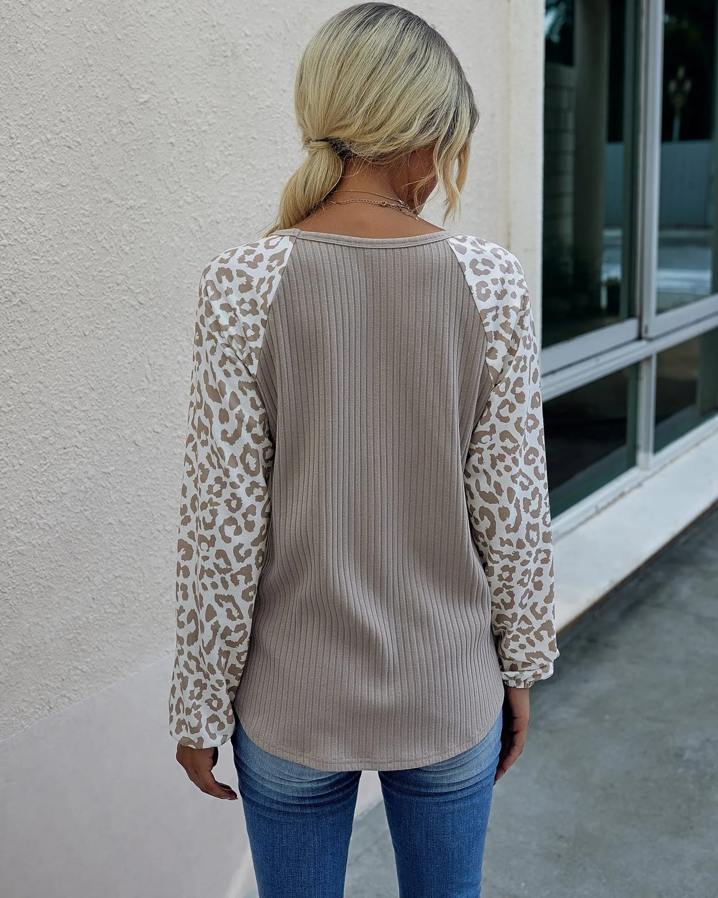 Two Tone Leopard Ribbed Sweater