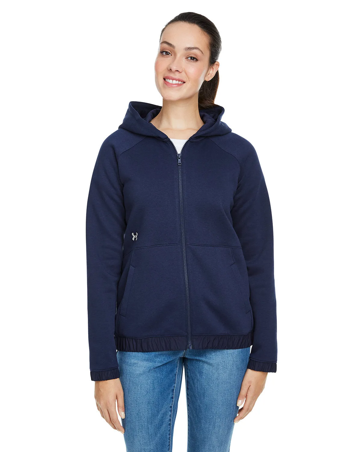 Under Armour Ladies Hustle Customized Full-Zip Hoodies, Navy