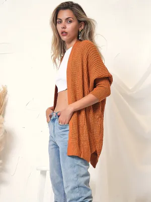 Waffle Knit Open Front Cardigan Sweater