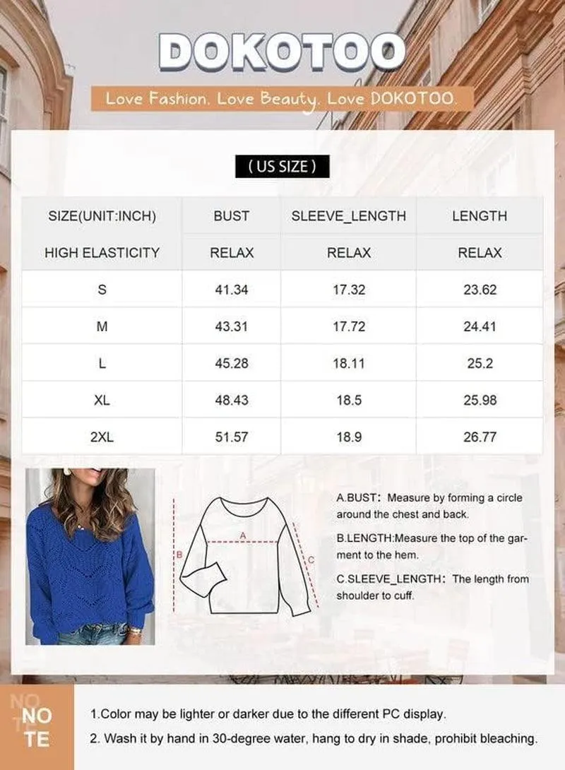 Womens Sweaters 2024 Cute Elegant Soft Crewneck Long Sleeve Hollow Cable Knit Pullover Tops